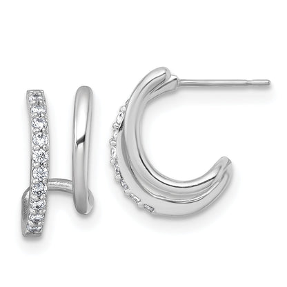 10K White Gold Polished Cz Fancy Double J-Hoop Post Earrings