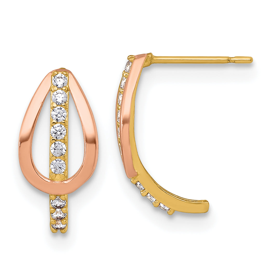 10K Yellow Gold With Rose-Plating Polished Cz Fancy J-Hoop Post Earrings