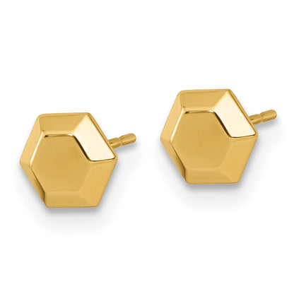 10K Yellow Gold Polished Hexagon Post Earrings