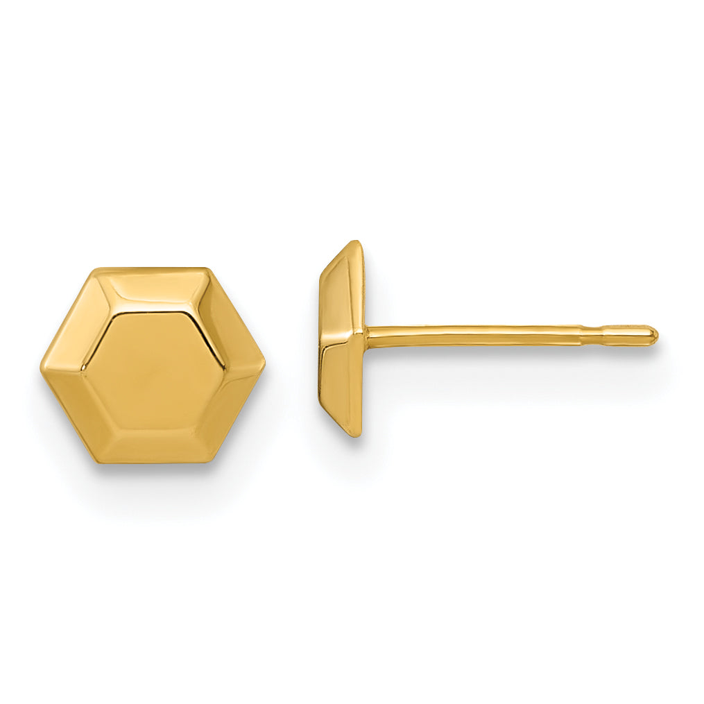 10K Yellow Gold Polished Hexagon Post Earrings
