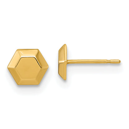 10K Yellow Gold Polished Hexagon Post Earrings