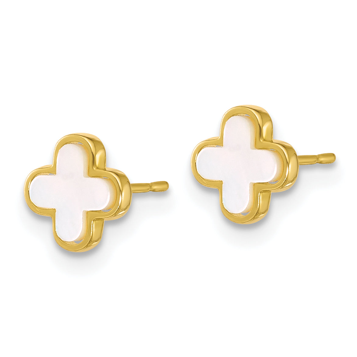 10K Yellow Gold Polished Mother Of Pearl Clover Post Earrings