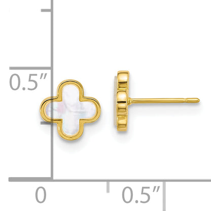 10K Yellow Gold Polished Mother Of Pearl Clover Post Earrings