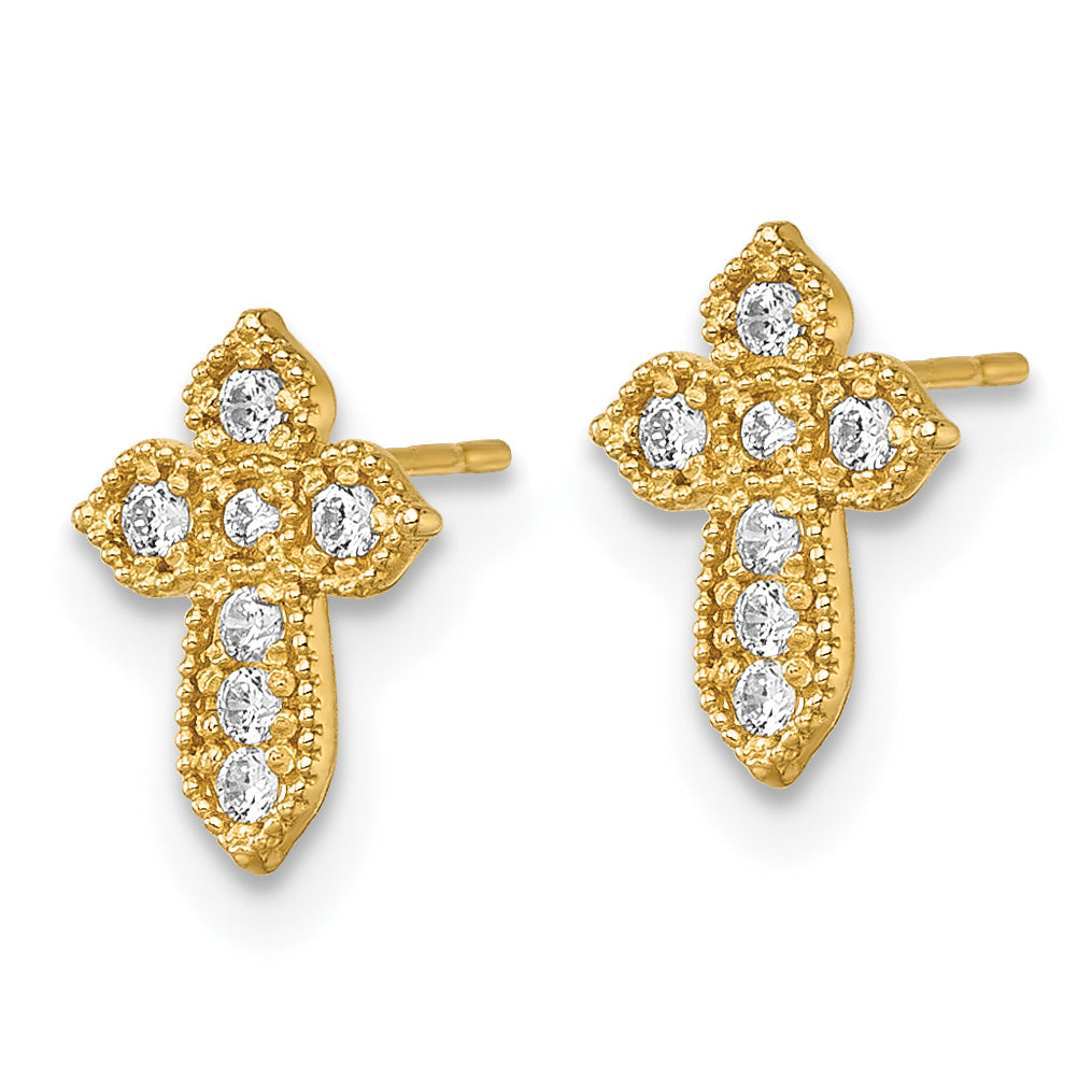 10K Yellow Gold 10K Polished Cz Cross Post Earrings