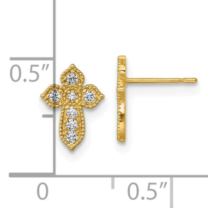 10K Yellow Gold 10K Polished Cz Cross Post Earrings