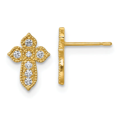 10K Yellow Gold 10K Polished Cz Cross Post Earrings
