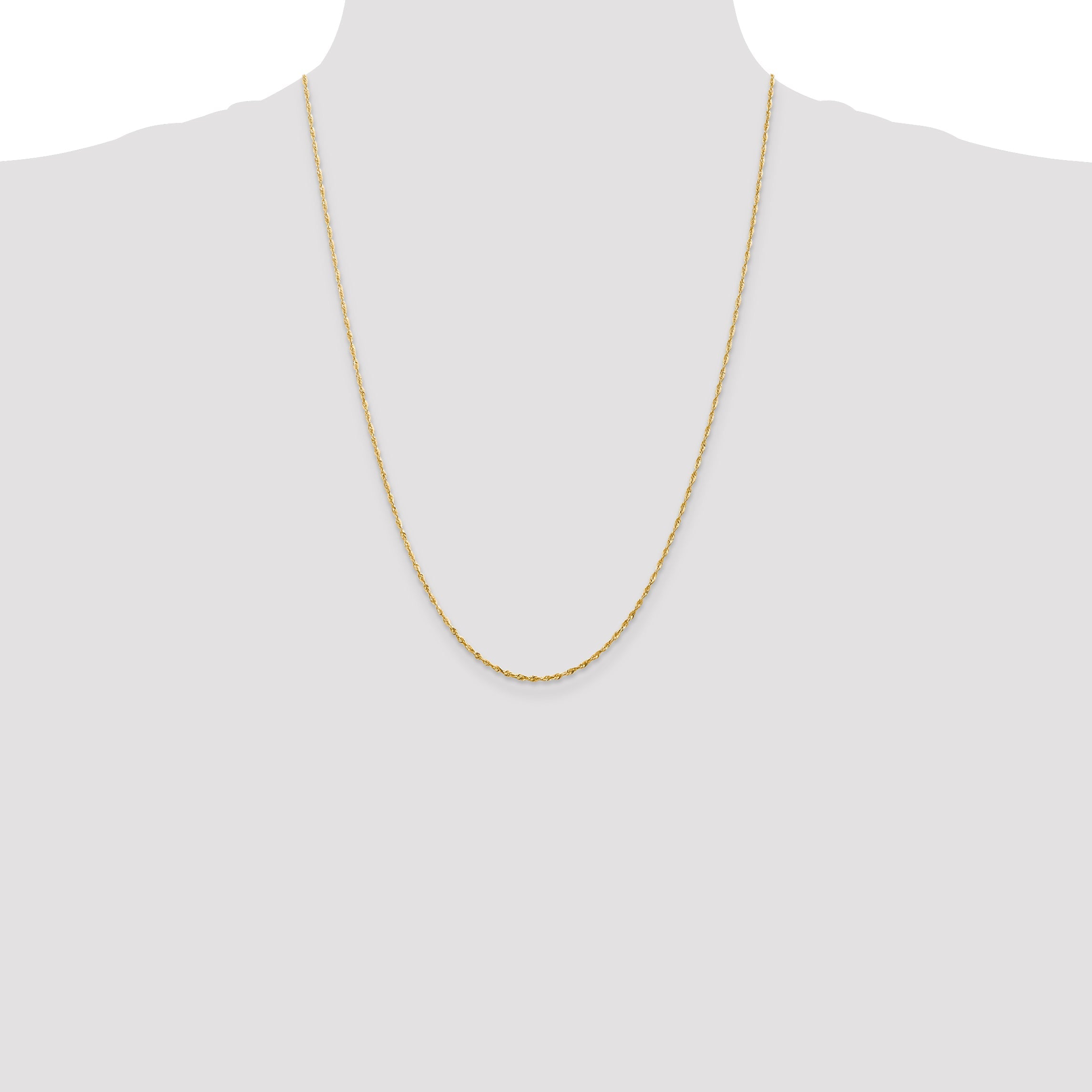 24 Inch 10K Yellow Gold 1.5mm Extra-Light D/C Rope Chain Necklace