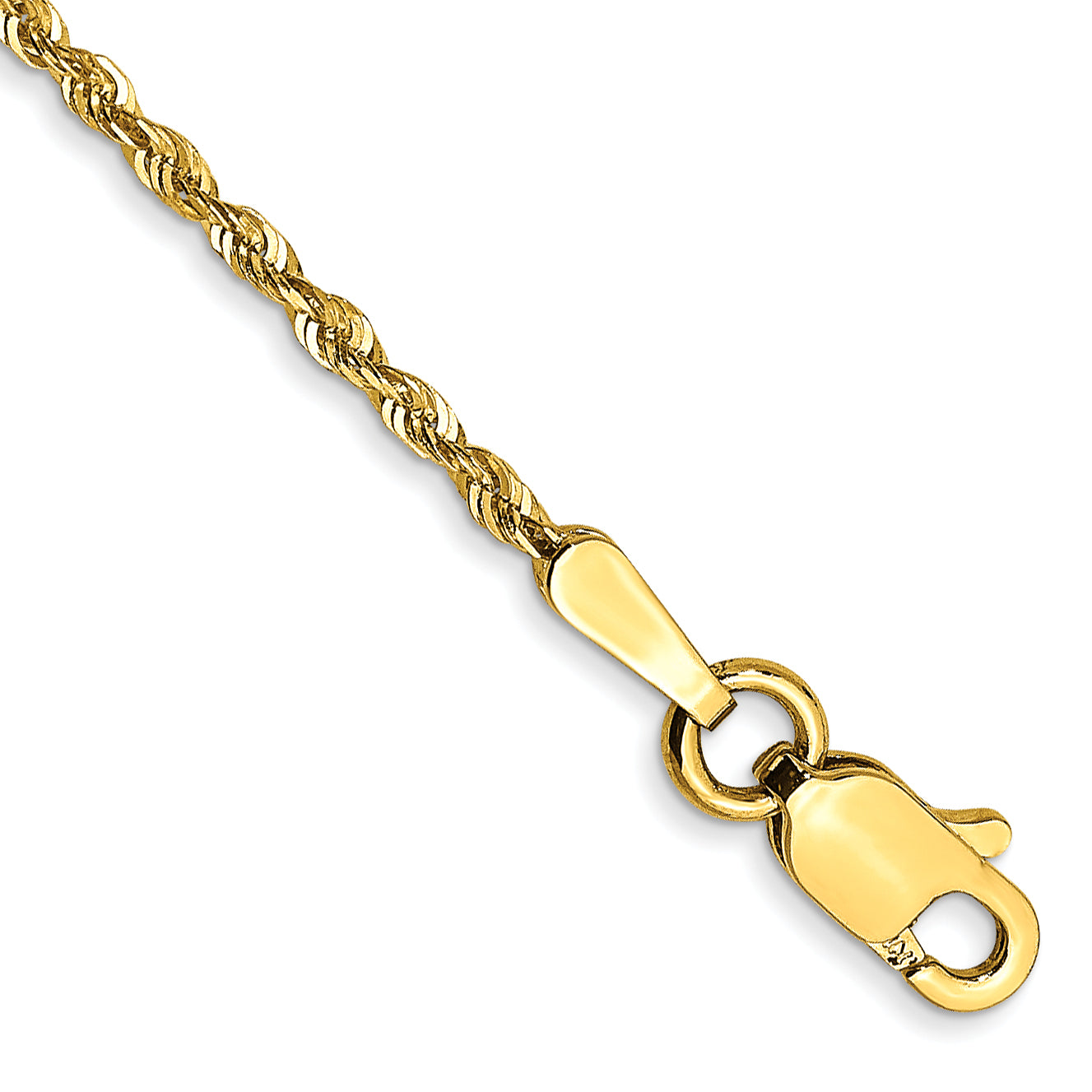 7 Inch 10K Yellow Gold 1.5mm Extra-Light D/C Rope Chain Bracelet