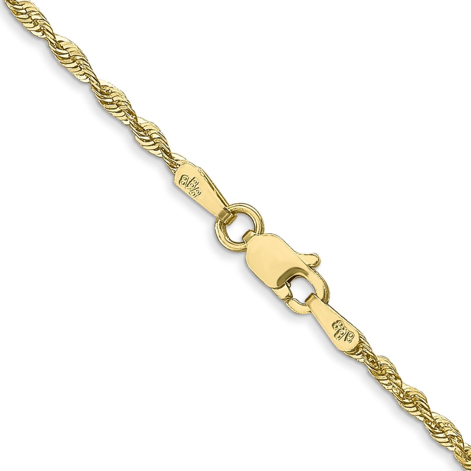 24 Inch 10K Yellow Gold 1.8mm Extra-Light D/C Rope Chain Necklace