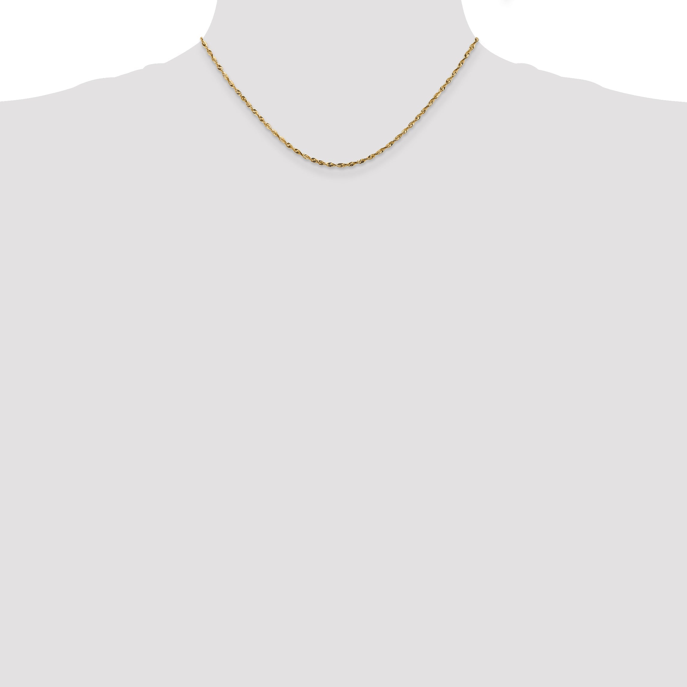 16 Inch 10K Yellow Gold 1.8mm Extra-Light D/C Rope Chain Necklace
