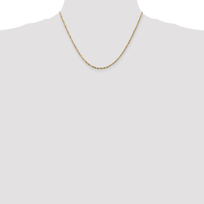 18 Inch 10K Yellow Gold 1.8mm Extra-Light D/C Rope Chain Necklace