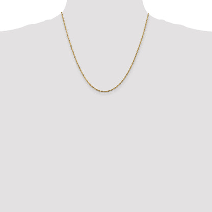 2 Inch 10K Yellow Gold 1.8mm Extra-Light Diamond Cut Rope Chain Necklace