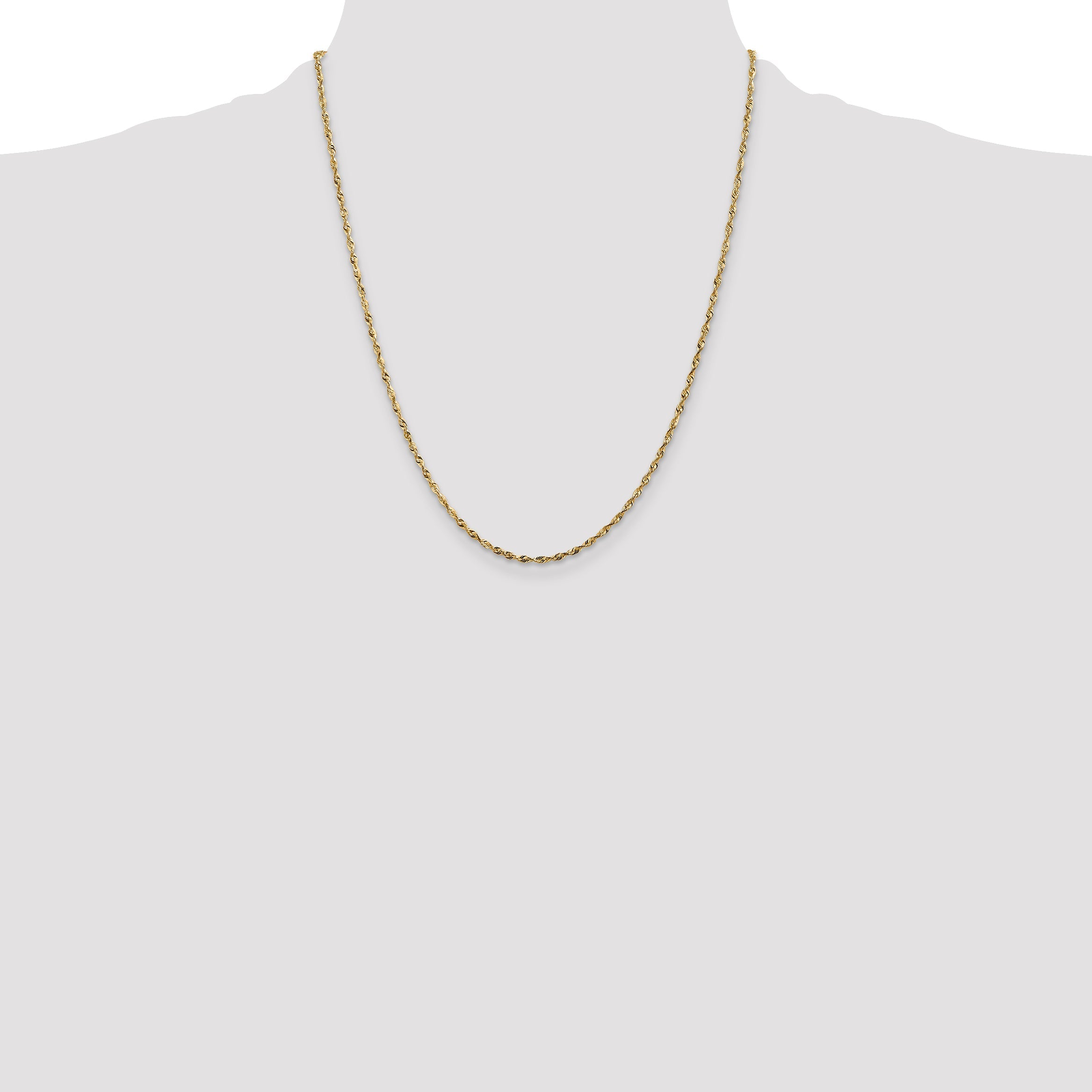 22 Inch 10K Yellow Gold 1.8mm Extra-Light D/C Rope Chain Necklace