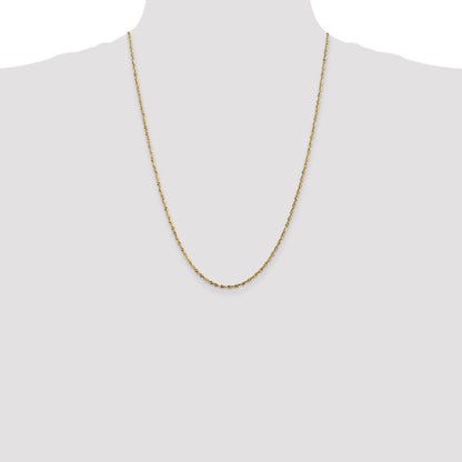 24 Inch 10K Yellow Gold 1.8mm Extra-Light D/C Rope Chain Necklace