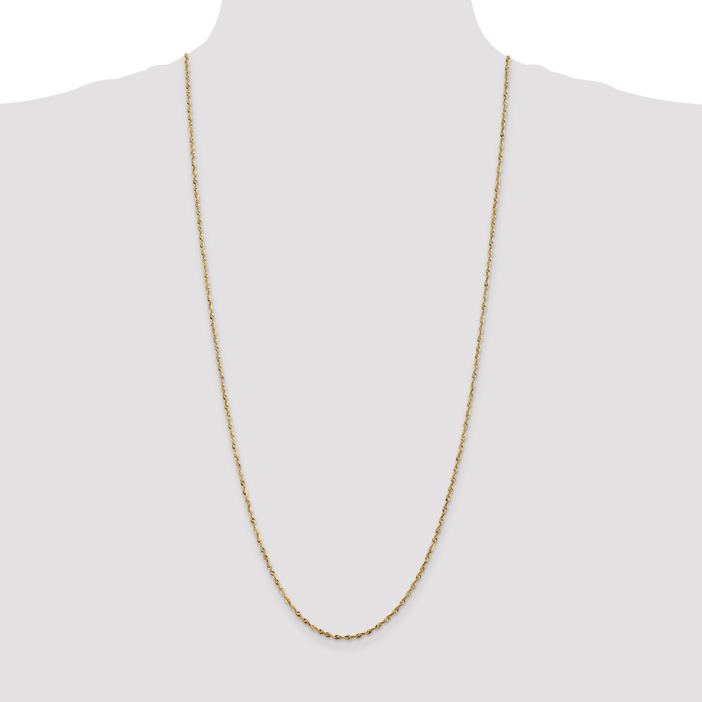 3 Inch 10K Yellow Gold 1.8mm Extra-Light D/C Rope Chain Necklace