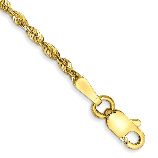 7 Inch 10k Yellow Gold 1.8mm Extra-Light D/C Rope Chain Bracelet