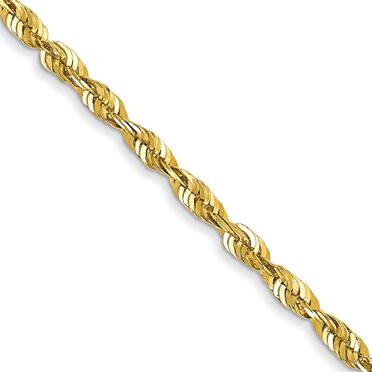 2 Inch 10K Yellow Gold 1.8mm Extra-Light Diamond Cut Rope Chain Necklace
