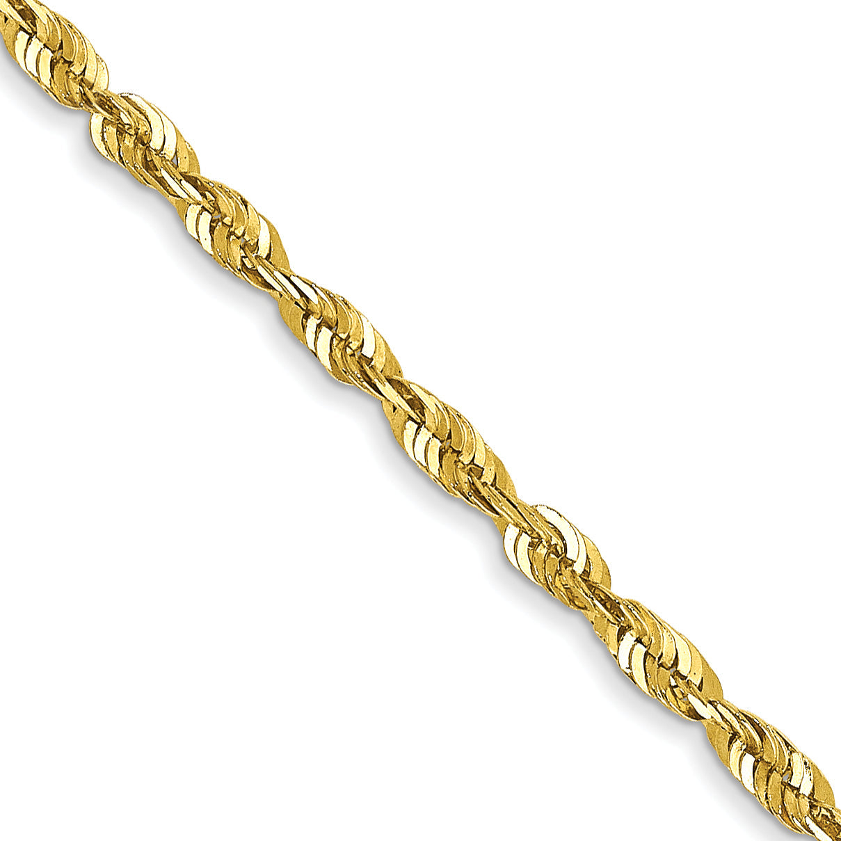 3 Inch 10K Yellow Gold 1.8mm Extra-Light D/C Rope Chain Necklace