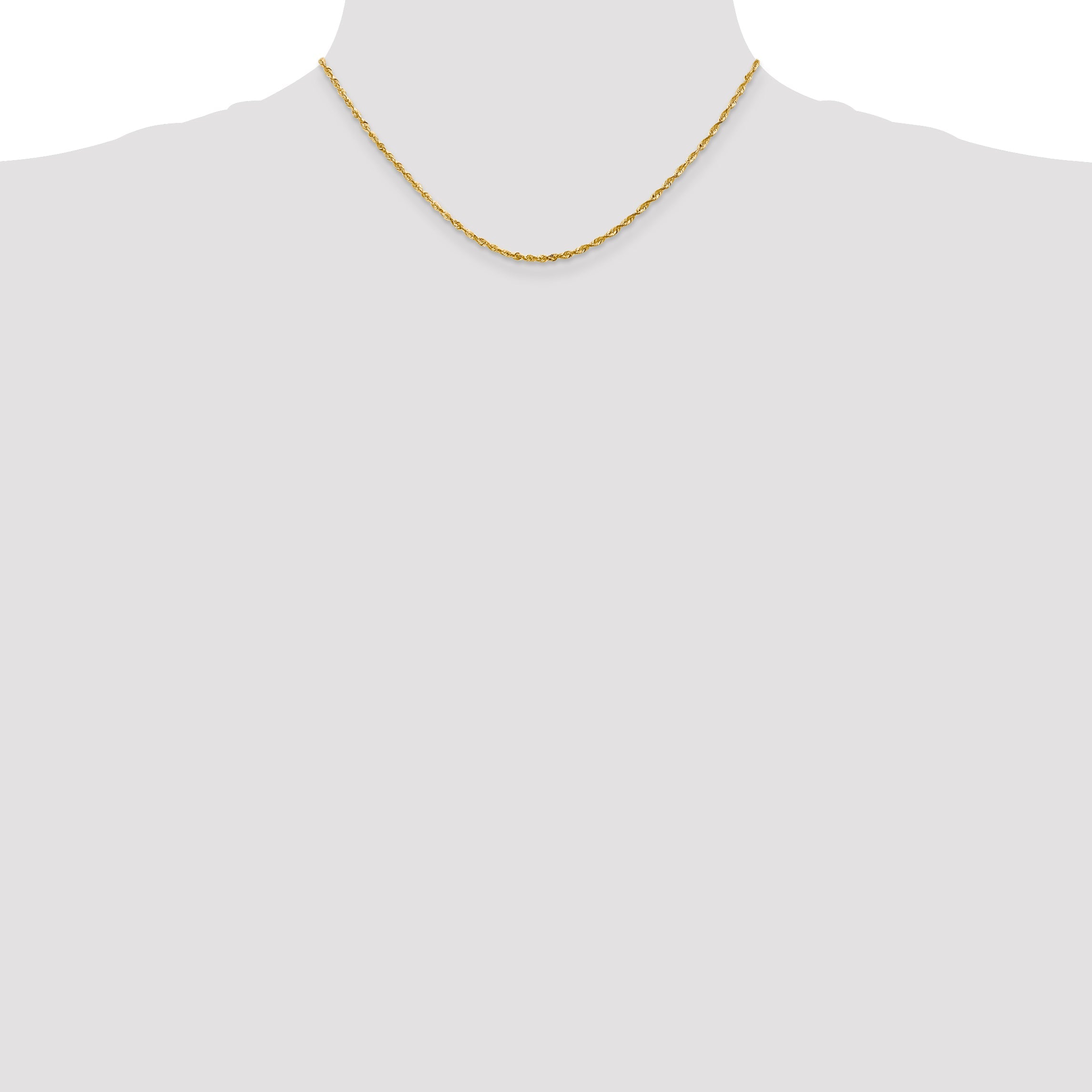 16 Inch 10K Yellow Gold 2.0mm Extra-Light D/C Rope Chain Necklace
