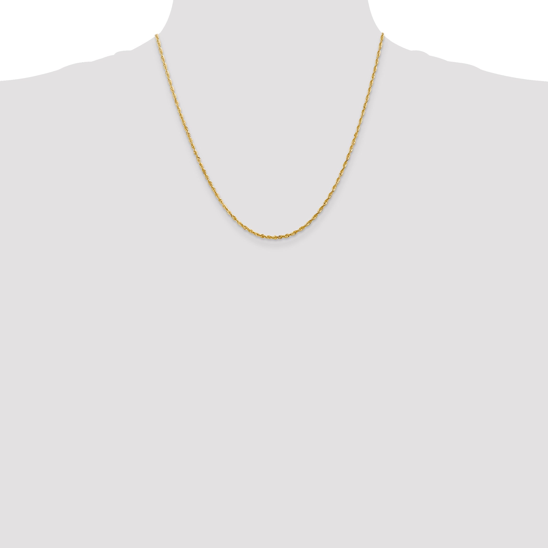 2 Inch 10K Yellow Gold 2.0mm Extra-Light Diamond Cut Rope Chain Necklace