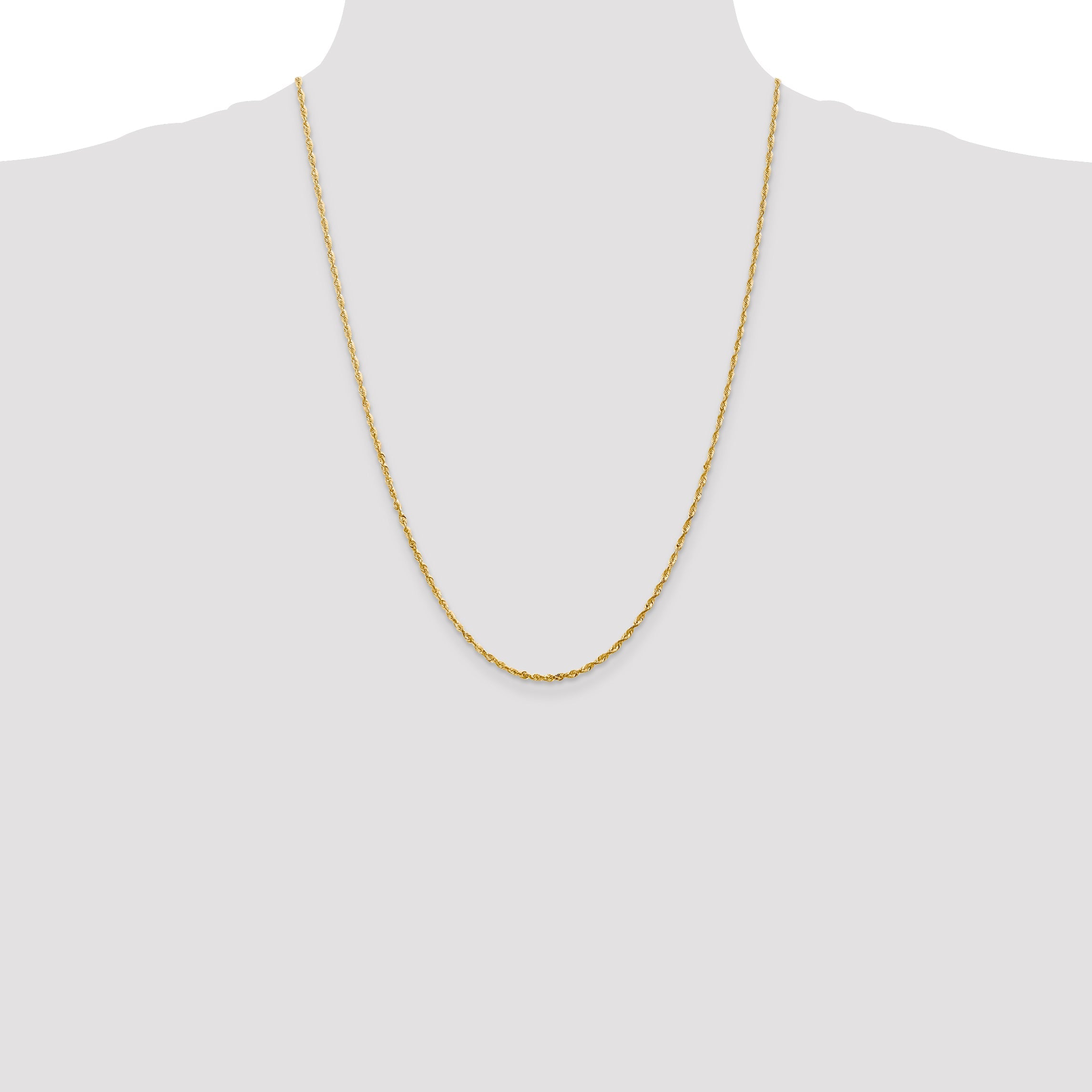 24 Inch 10K Yellow Gold 2.0mm Extra-Light D/C Rope Chain Necklace