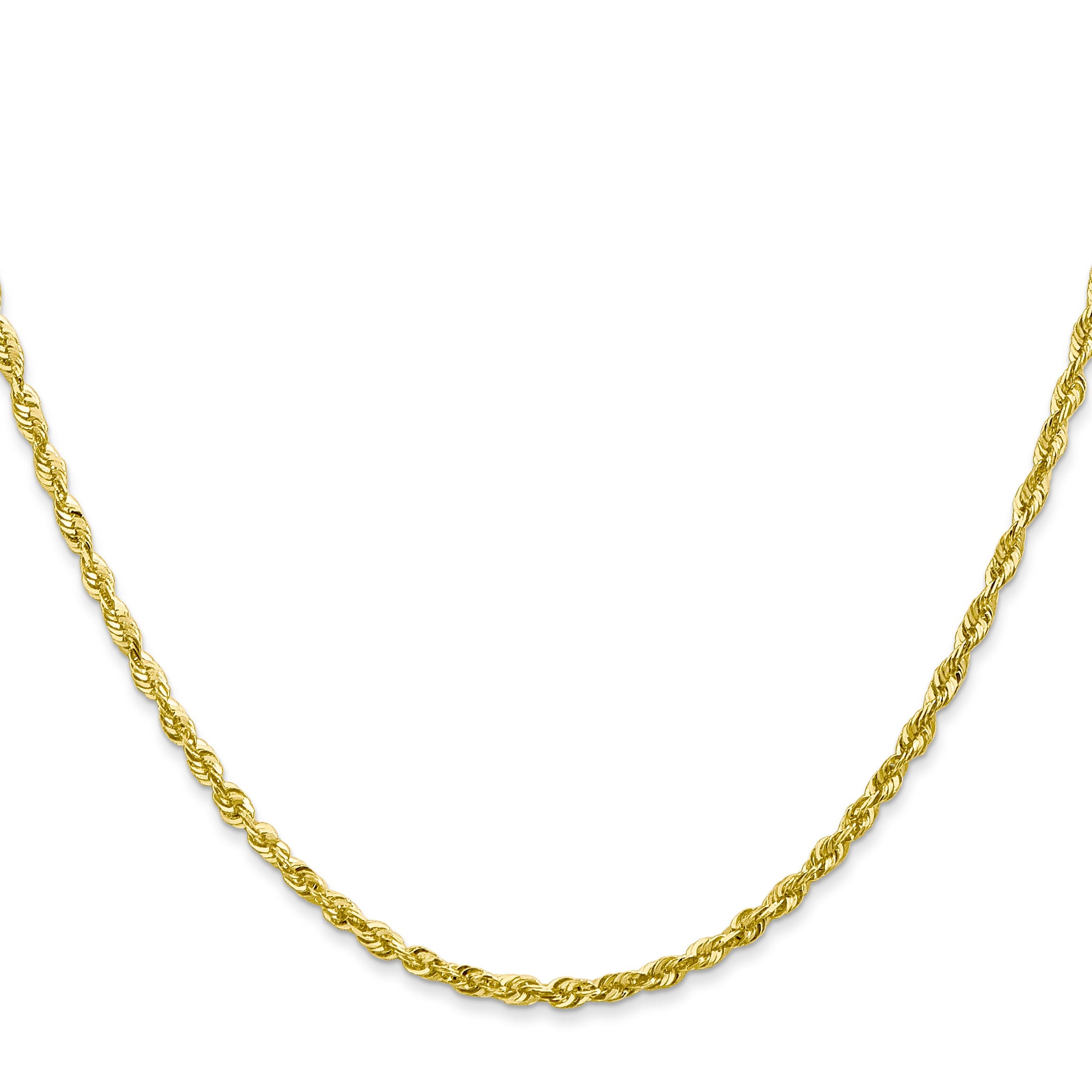 2 Inch 10K Yellow Gold 2.25mm Extra-Light D/C Rope Chain Necklace