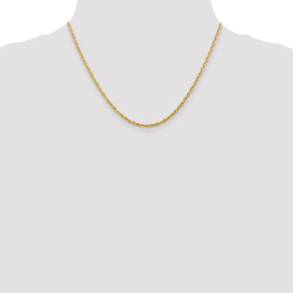 18 Inch 10K Yellow Gold 2.25mm Extra-Light D/C Rope Chain Necklace