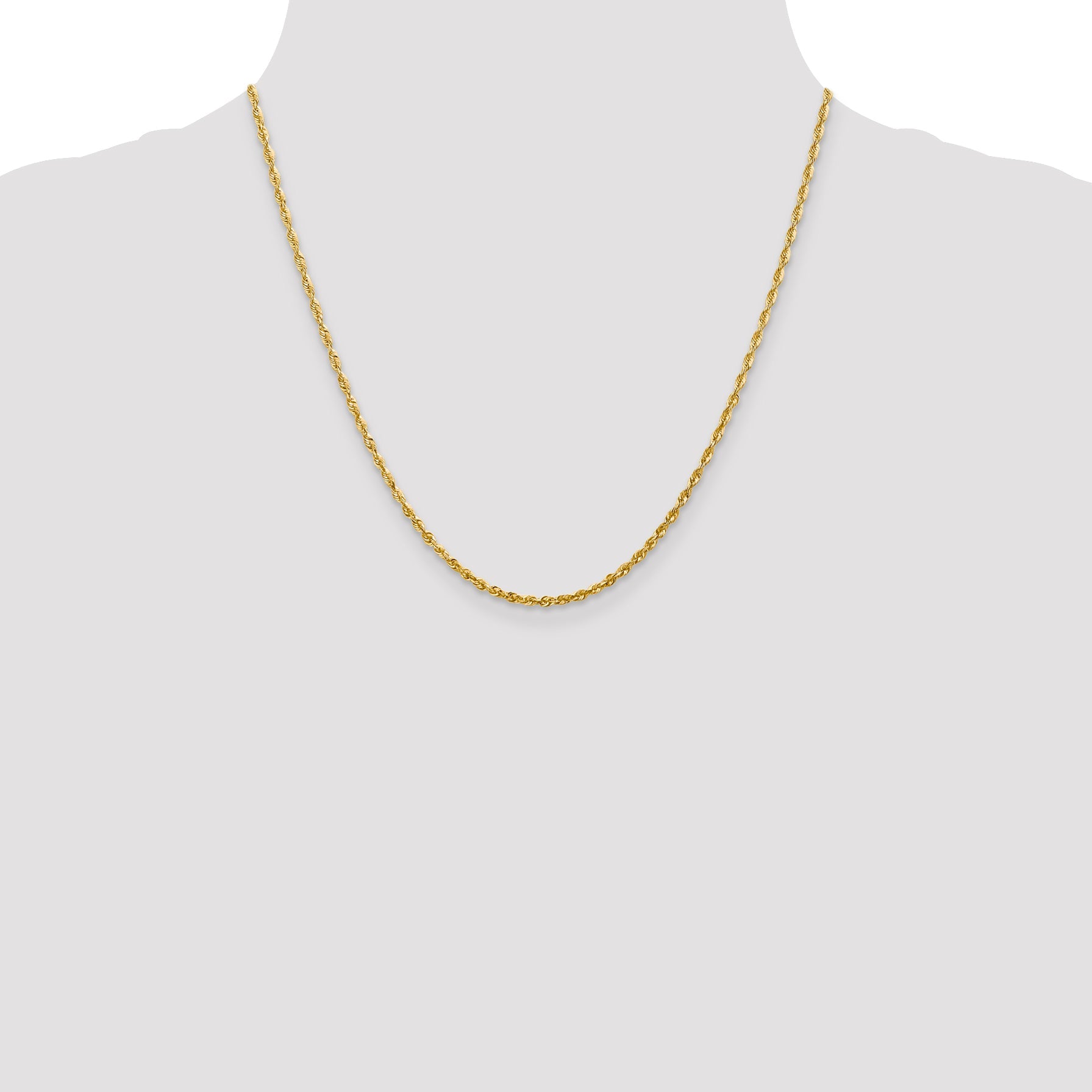 2 Inch 10K Yellow Gold 2.25mm Extra-Light D/C Rope Chain Necklace
