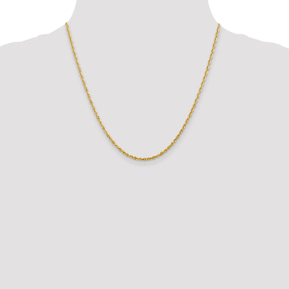 2 Inch 10K Yellow Gold 2.25mm Extra-Light D/C Rope Chain Necklace