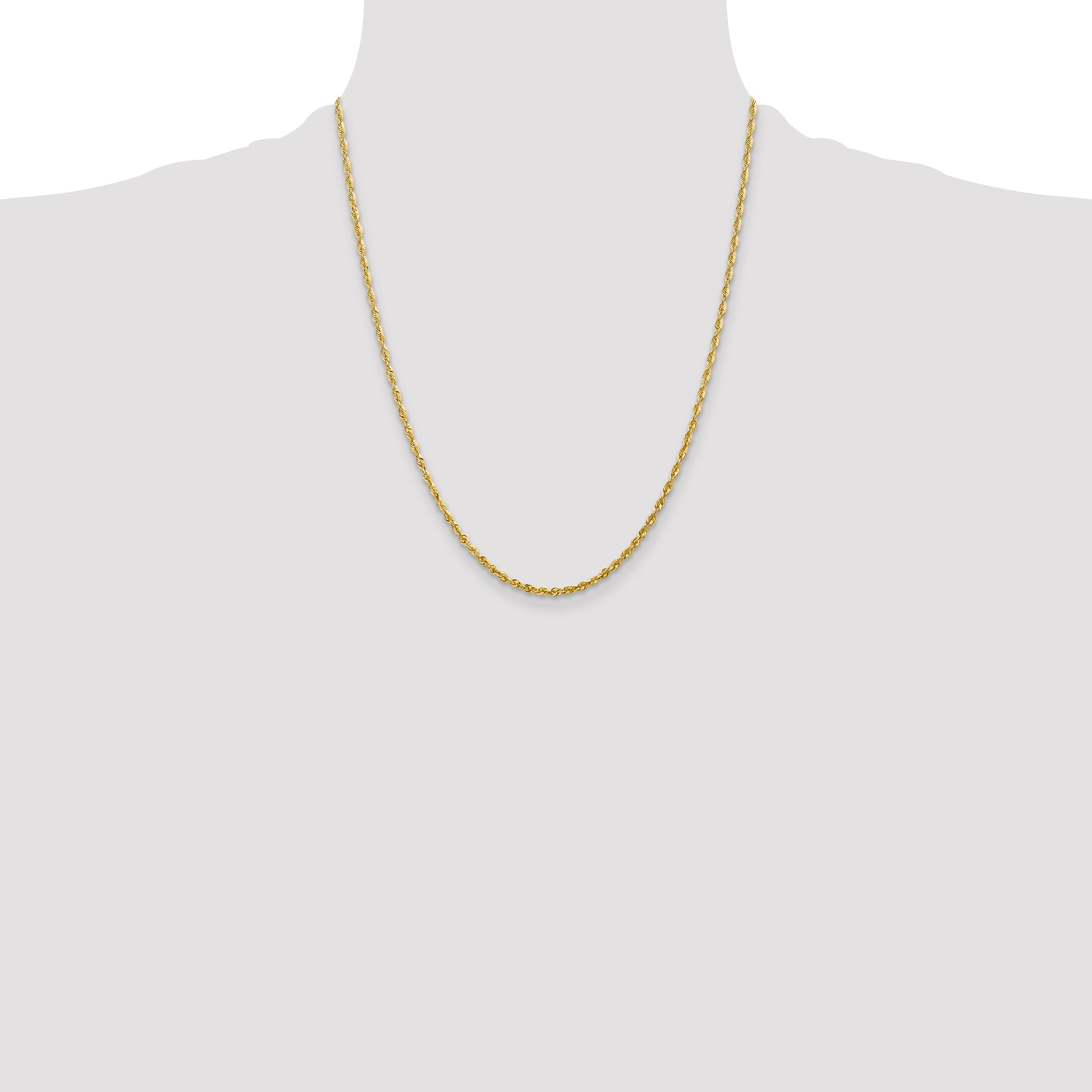 22 Inch 10K Yellow Gold 2.25mm Extra-Light D/C Rope Chain Necklace