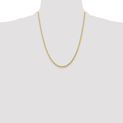 22 Inch 10K Yellow Gold 2.25mm Extra-Light D/C Rope Chain Necklace