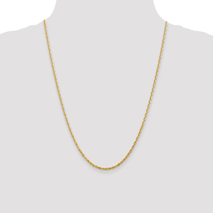 24 Inch 10K Yellow Gold 2.25mm Extra-Light Diamond Cut Rope Chain Necklace
