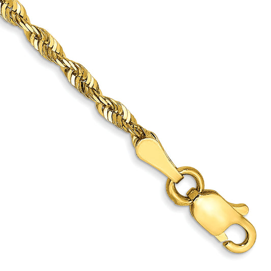 7 Inch 10k Yellow Gold 2.25mm Extra-Light D/C Rope Chain Bracelet