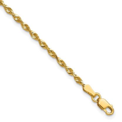 10K Yellow Gold 2.25mm Extra-Light D/C Rope Chain Anklet