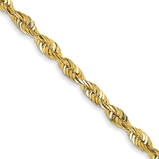 22 Inch 10K Yellow Gold 2.25mm Extra-Light D/C Rope Chain Necklace