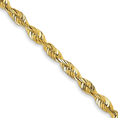 24 Inch 10K Yellow Gold 2.25mm Extra-Light Diamond Cut Rope Chain Necklace