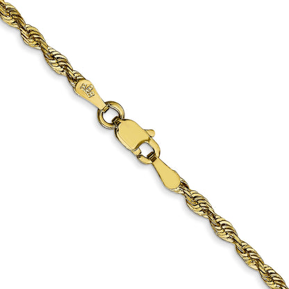 22 Inch 10K Yellow Gold 2.50mm Extra-Light D/C Rope Chain Necklace