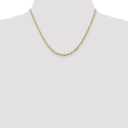 18 Inch 10K Yellow Gold 2.50mm Extra-Light D/C Rope Chain Necklace