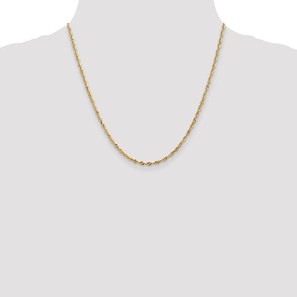 2 Inch 10K Yellow Gold 2.50mm Extra-Light Diamond Cut Rope Chain Necklace