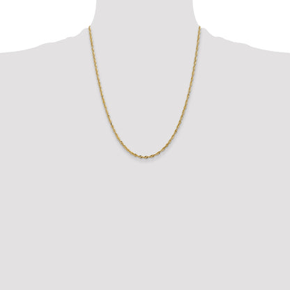 22 Inch 10K Yellow Gold 2.50mm Extra-Light D/C Rope Chain Necklace