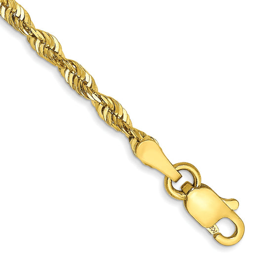 8 Inch 10k Yellow Gold 2.50mm Extra-Light D/C Rope Chain Bracelet