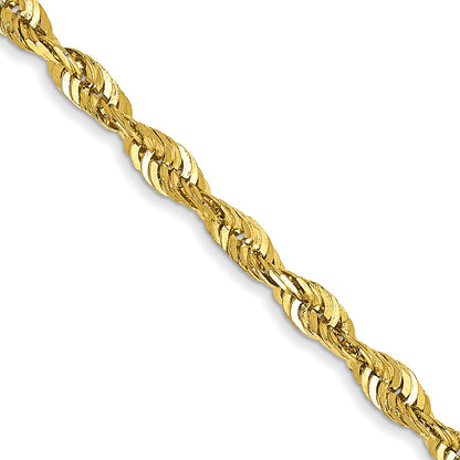 2 Inch 10K Yellow Gold 2.50mm Extra-Light Diamond Cut Rope Chain Necklace