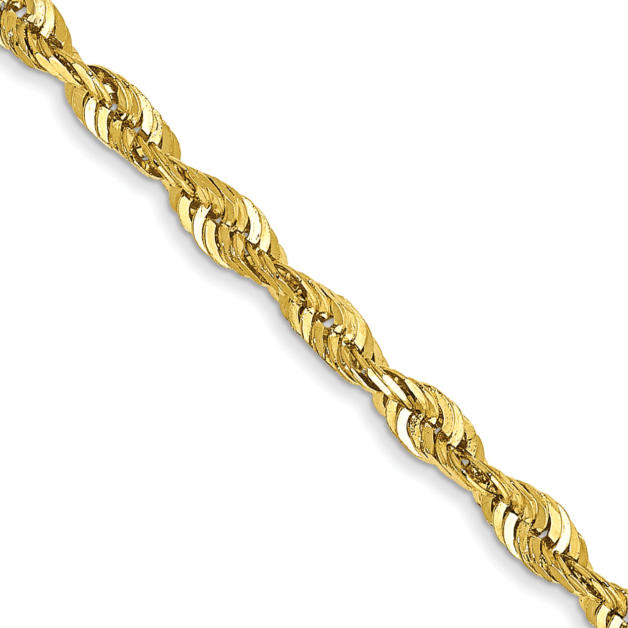 24 Inch 10K Yellow Gold 2.50mm Extra-Light D/C Rope Chain Necklace