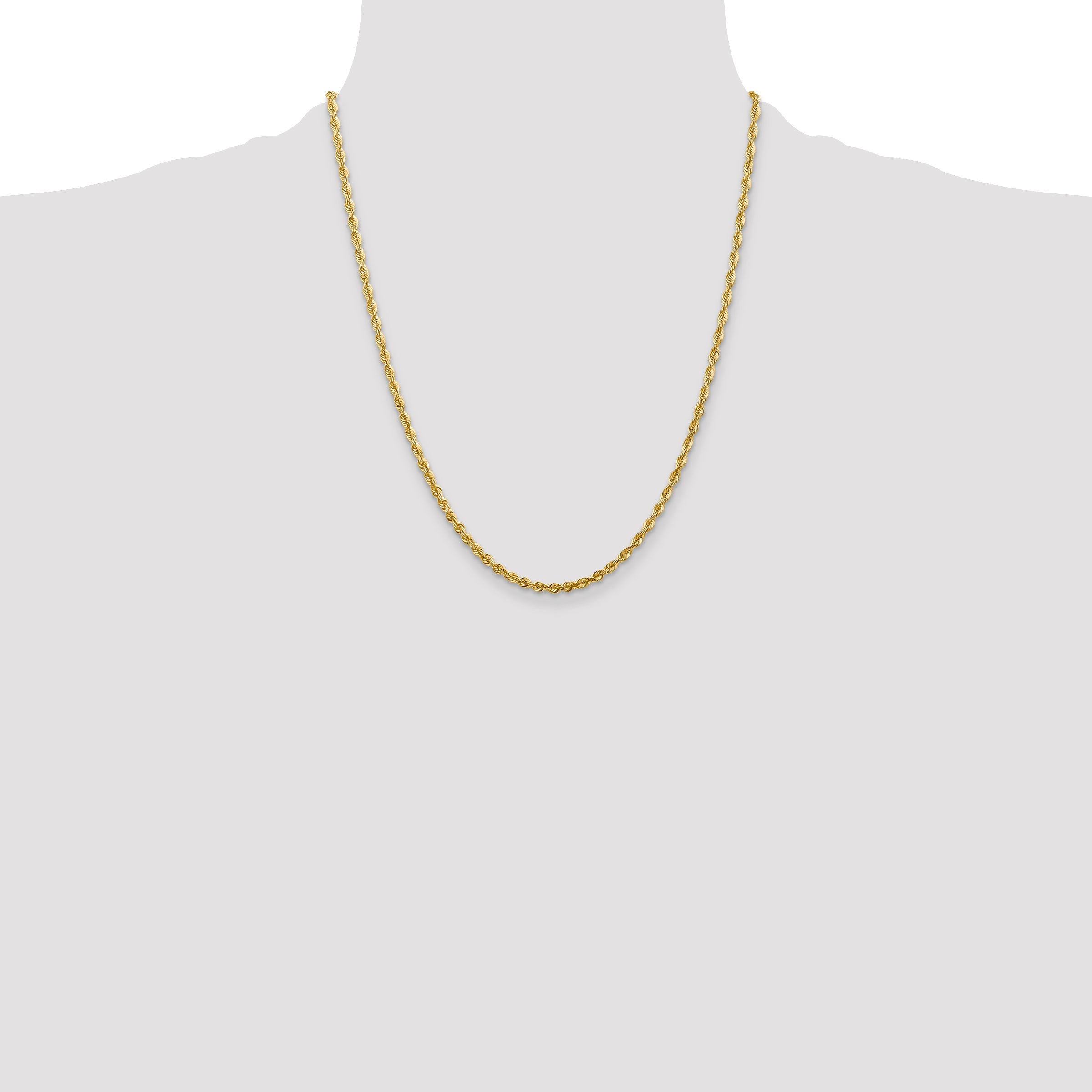22 Inch 10K Yellow Gold 2.75mm Extra-Light D/C Rope Chain Necklace