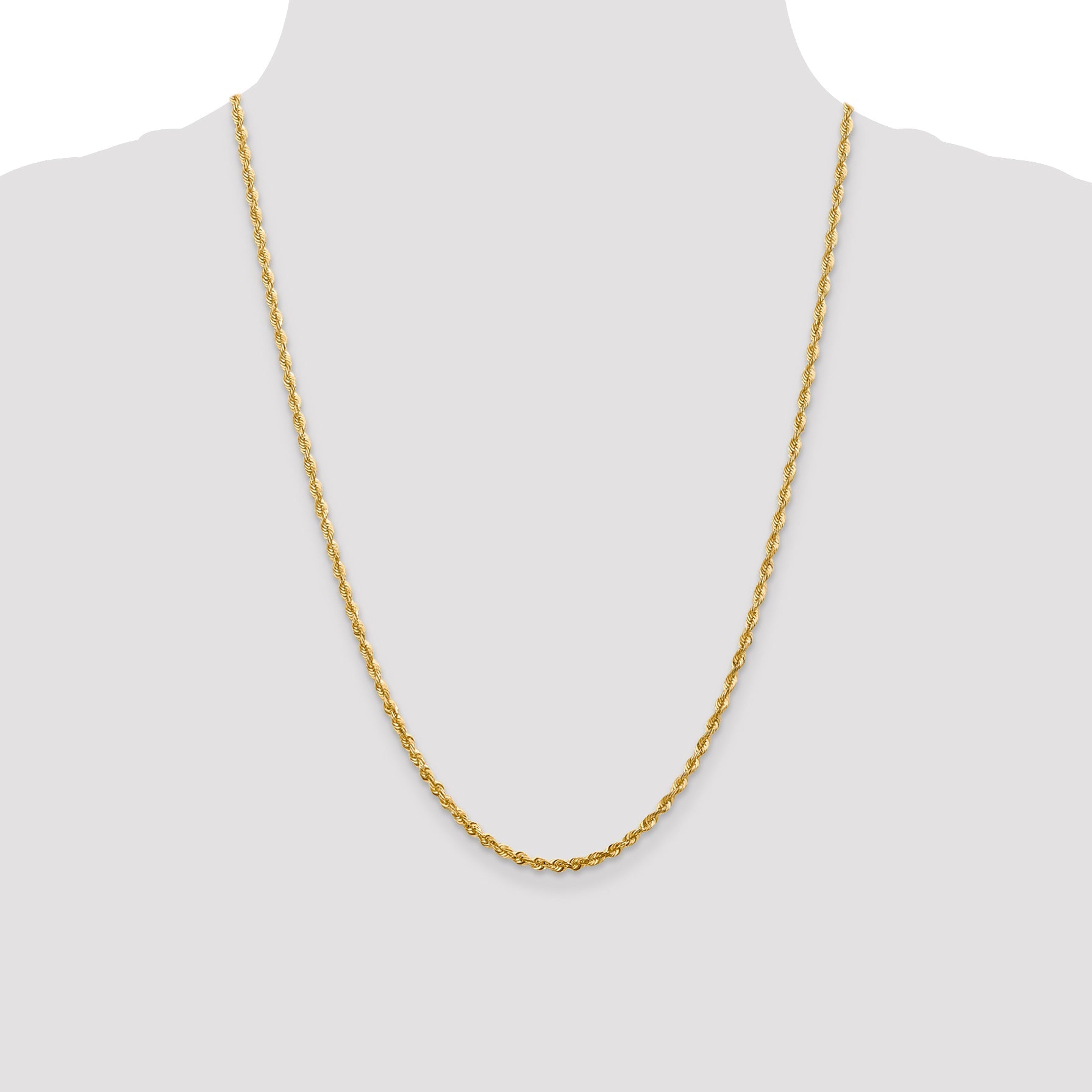 24 Inch 10K Yellow Gold 2.75mm Extra-Light D/C Rope Chain Necklace