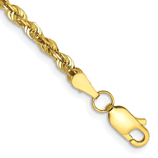 7 Inch 10k Yellow Gold 2.75mm Extra-Light D/C Rope Chain Bracelet