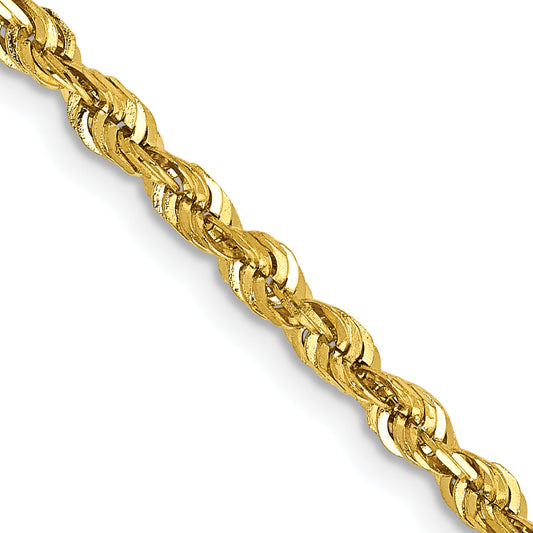 2 Inch 10K Yellow Gold 2.75mm Extra-Light D/C Rope Chain Necklace