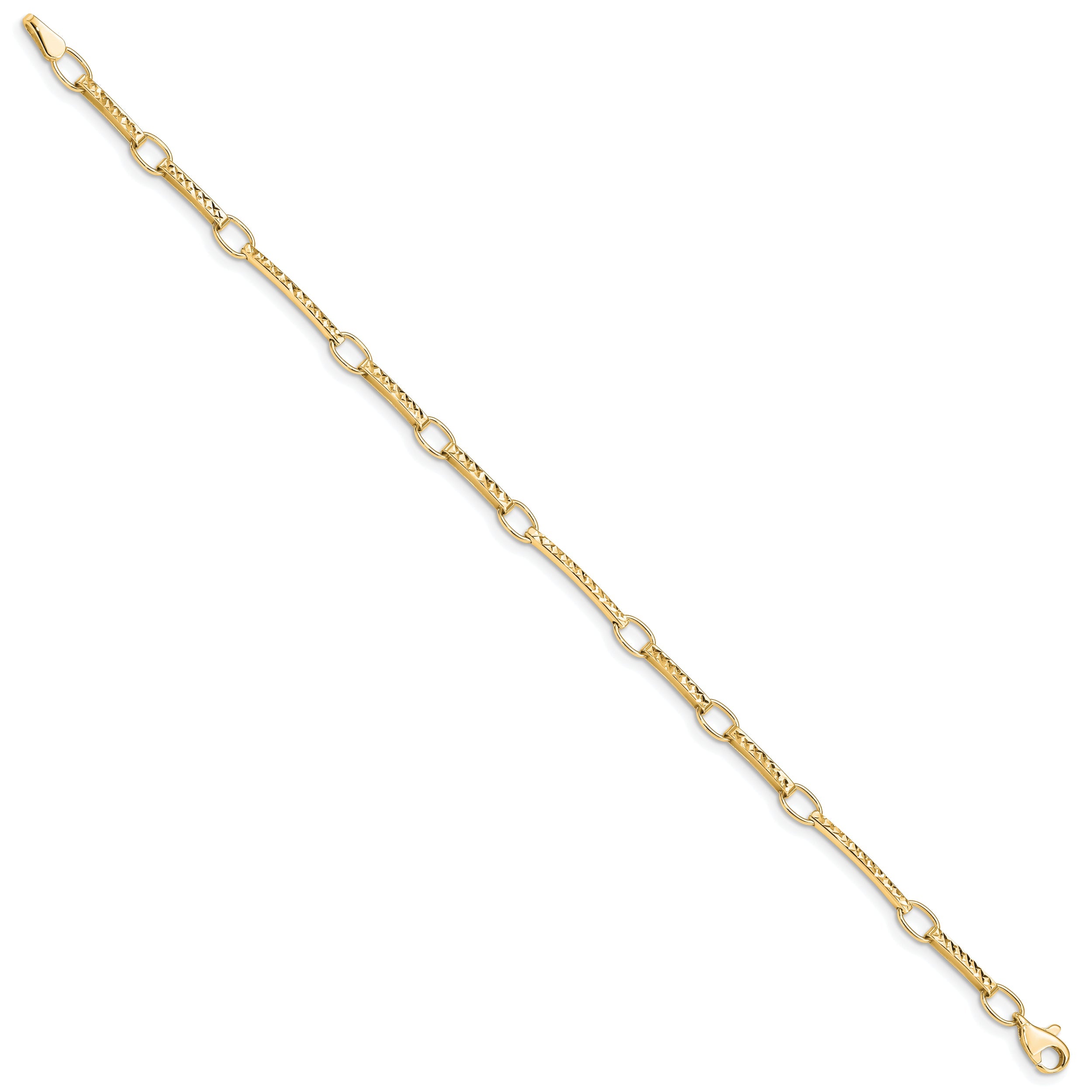 10K Yellow Gold Polished And Textured Fancy Link Bracelet