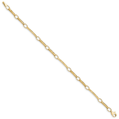 10K Yellow Gold Polished And Textured Fancy Link Bracelet