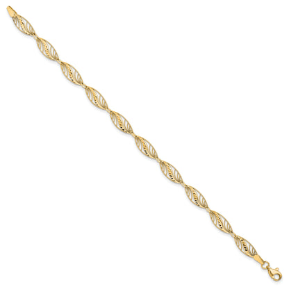 10K Yellow Gold Filigree Diamond Cut 7.25 Inch Bracelet